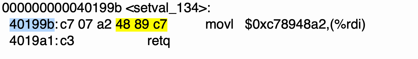 gadget3: mov rax rdi